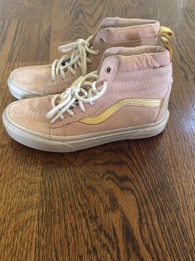 Vans Kids Pink High-Top Sneakers with Gold Stripe Size 3
